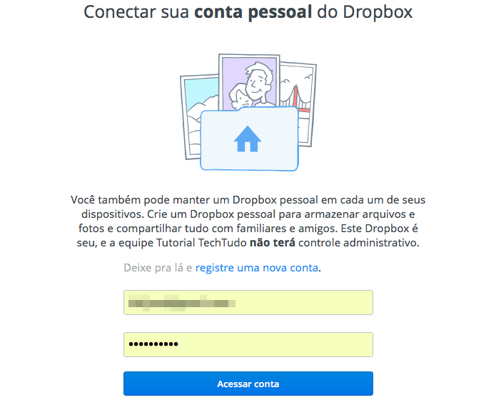 Faça login em sua conta pessoal do Dropbox (Foto: Reprodução/Helito Bijora) 