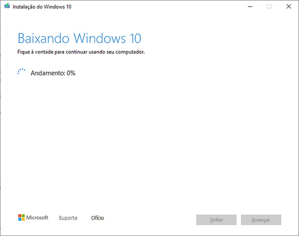 Ferramenta de criação de mídia do Windows 10 precisa de conexão com a internet para baixar o sistema operacional — Foto: Reprodução/Rafael Leite