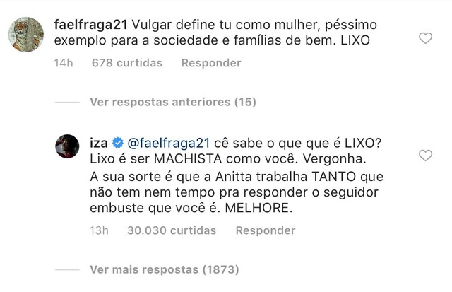 IZA sai em defesa de Anitta após comentário machista (Foto: Reprodução/Instagram)