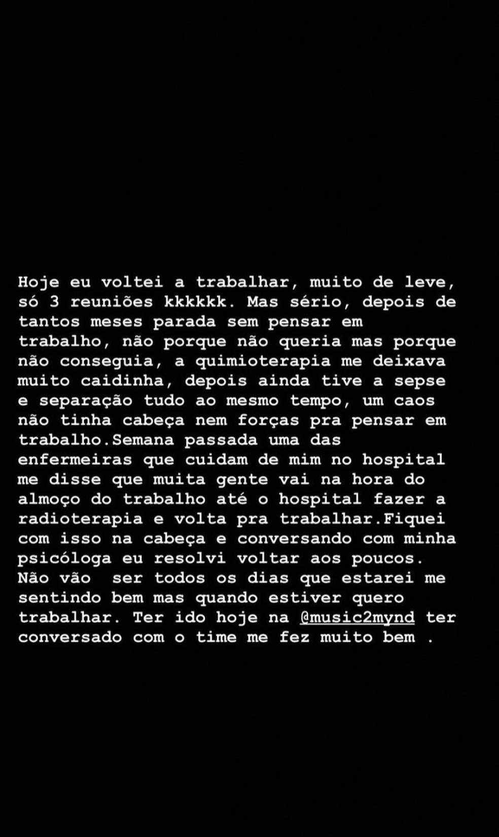 Preta Gil fala sobre volta ao trabalho — Foto: Reprodução/Instagram