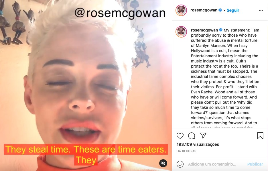 O post da atriz Rachel McGowan se solidarizando com Evan Rachel Wood (Foto: Instagram)