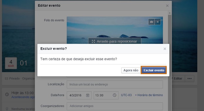 Confirme no botão para excluir o evento do Facebook pelo PC (Foto: Reprodução/Barbara Mannara)