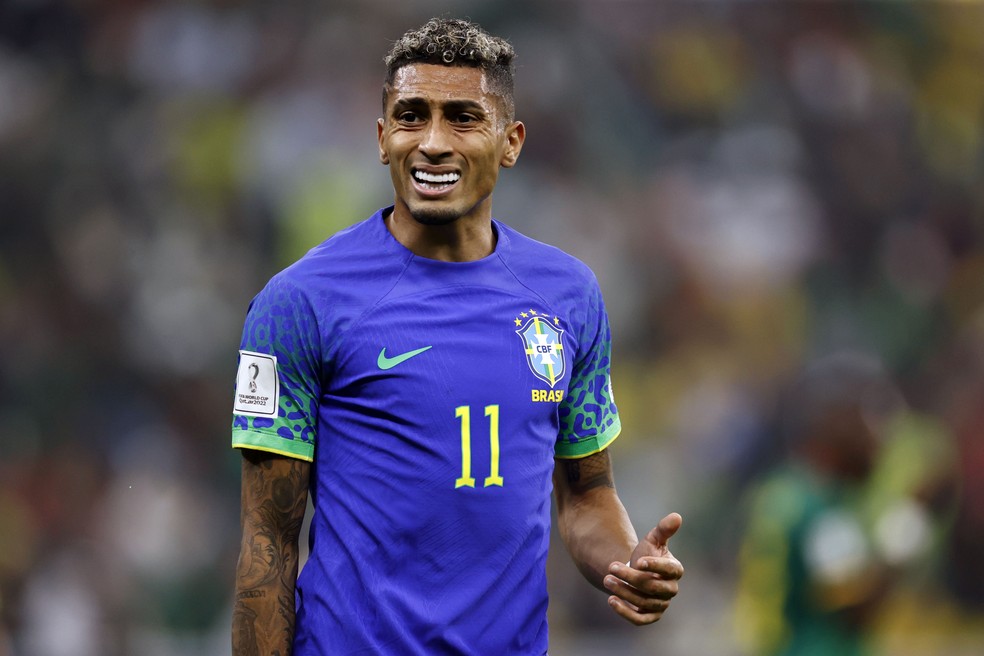 Raphinha, atacante da Sele��o, em jogo da Copa do Mundo � Foto: ANP via Getty Images