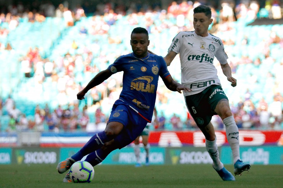 Élber em ação diante do Palmeiras na Arena Fonte Nova — Foto: Felipe Oliveira/Divulgação/EC Bahia