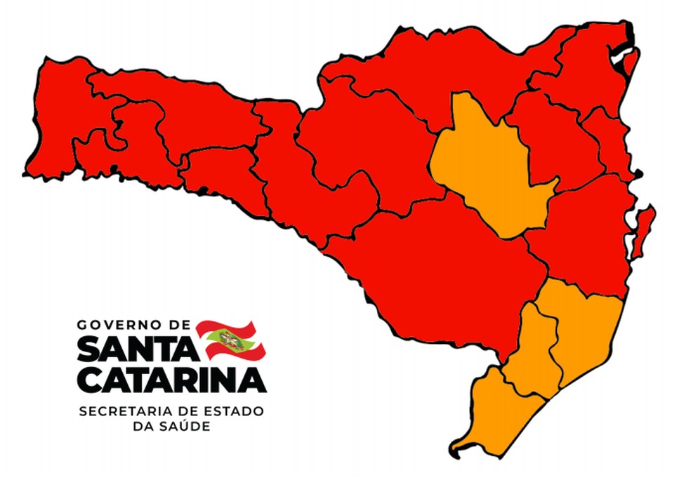 Matriz de Risco da Covid-19 em SC no dia 13 de fevereiro de 2020 — Foto: Secretaria de Estado da Saúde/Divulgação