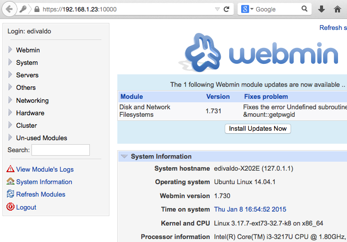 Instale e o Webmin no Ubuntu e administre ele a distância (Foto: Reprodução/Edivaldo Brito)