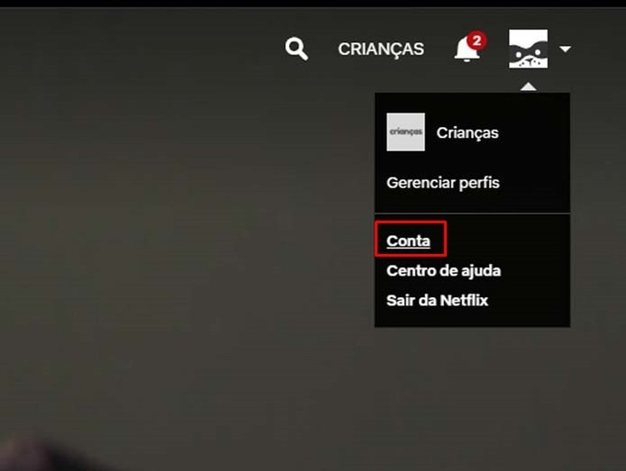 Clique em "Conta" para acessar as configurações da Netflix (Foto: Reprodução/Taysa Coelho) Clique em "Conta" para acessar as configurações da Netflix (Foto: Reprodução/Taysa Coelho)