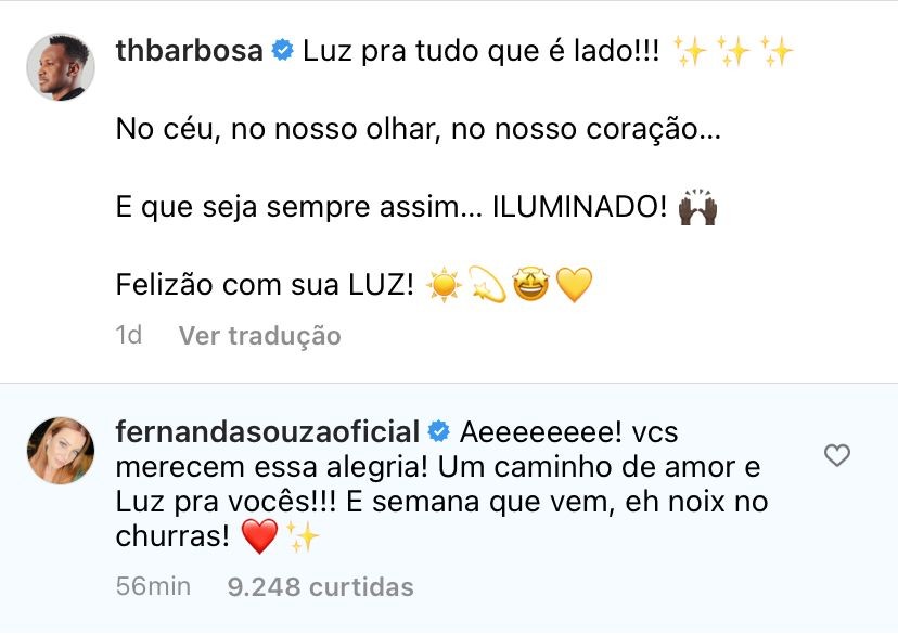 Fernanda Souza deixa recado em post de Thiaguinho (Foto: Reprodução/Instagram)