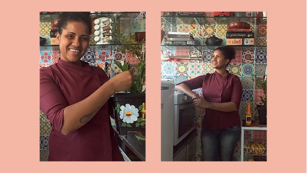 Aline Araújo (Chermoula é um apelido criado por ela) vende marmitas saudáveis, enquanto cria seus pratos com influências afroamericanas  (Foto: Julia Rodrigues)