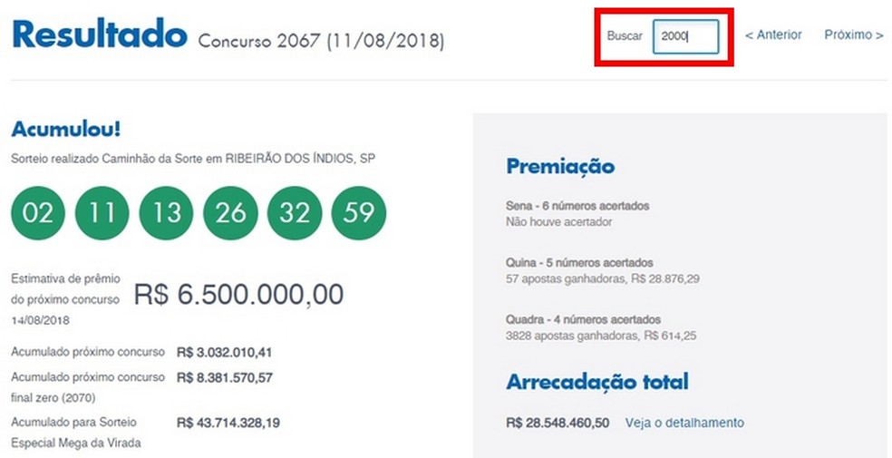 Busca de jogo anterior da Mega-Sena por número do concurso no site da Caixa (Foto: Reprodução/Raquel Freire)