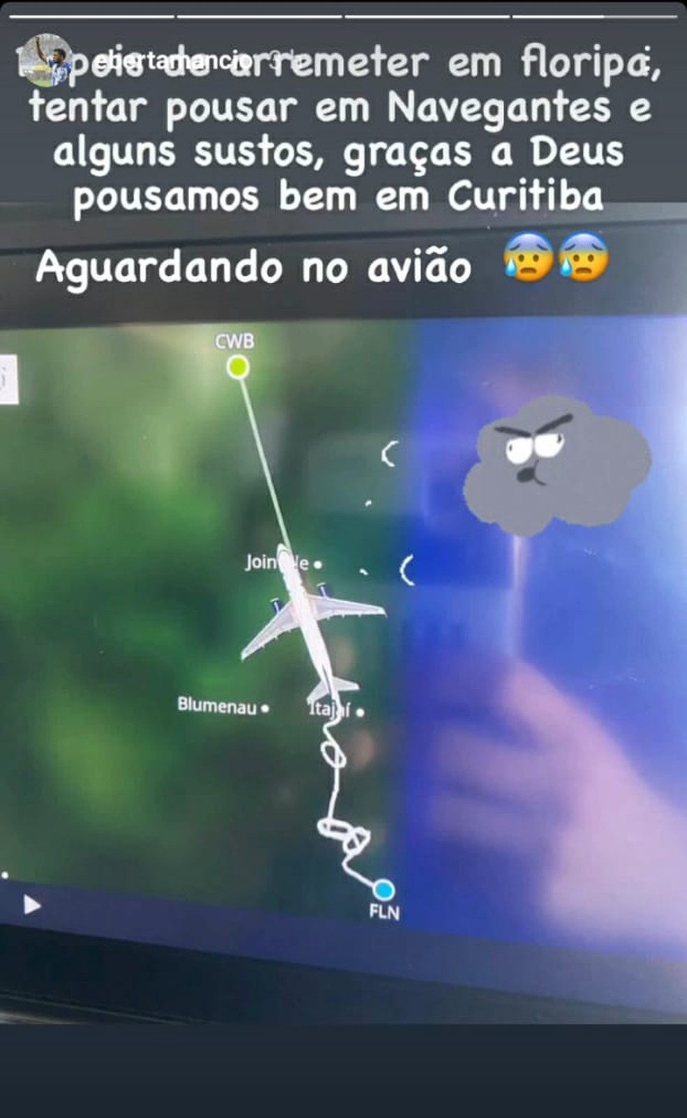 Beto posta mapa de voo e relata susto  Foto: Reproduo / Instagram