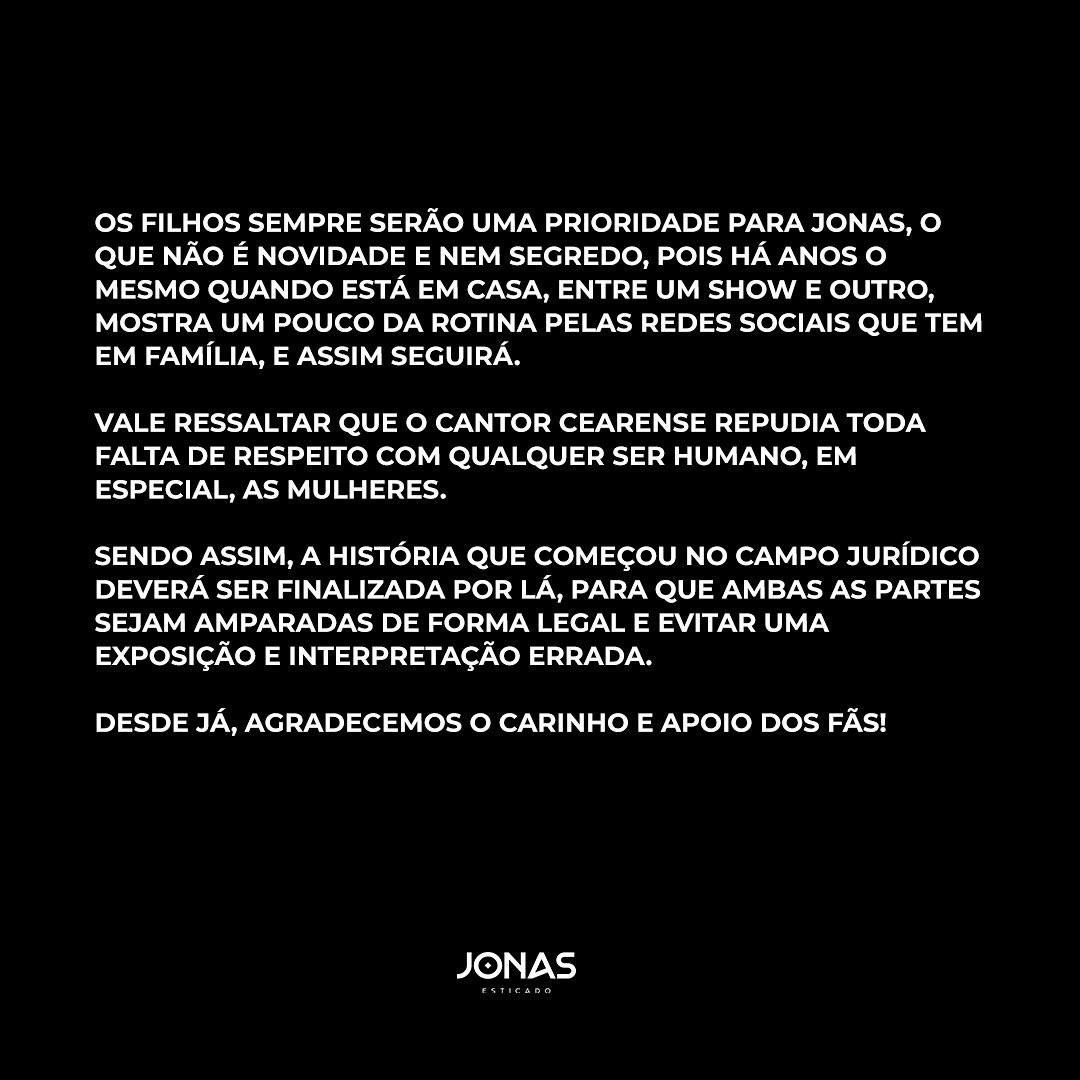 Nota de esclarecimento da assessoria de Jonas Esticado (Foto: Reprodução/Instagram)