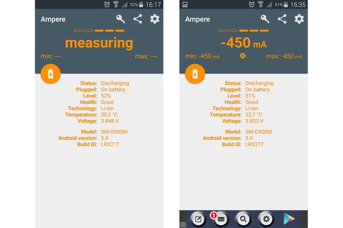 App Ampere mostra a carga do smartphone n?o conectado (Foto: Reprodu??o/Barbara Mannara)
