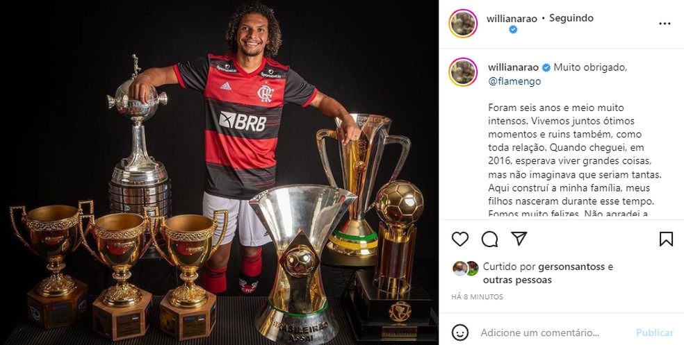 Willian Arão se despede do Flamengo — Foto: Reprodução