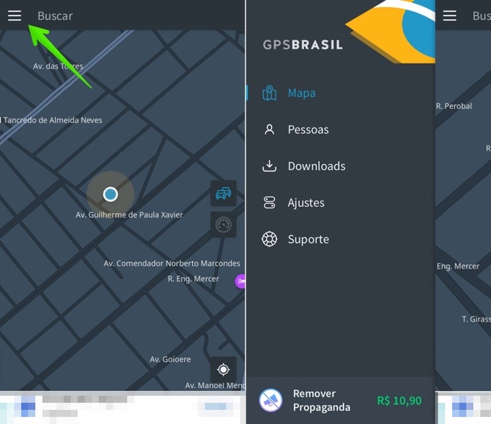 Menu do app GPS Brasil oferece diversas funções úteis para os usuários sem acesso à Internet — Foto: Reprodução/Helito Beggiora