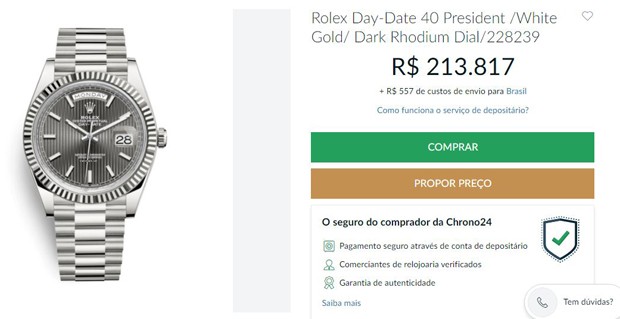 Rolex Day-Date 40 pode ser encontrado no mercado por mais de R$ 200 mil (Foto: Reprodução / Youtube)