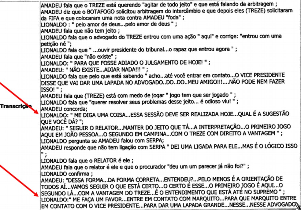 Trecho do relatrio da Polcia Civil, Amadeu Rodrigues, Lionaldo Santos (Foto: Reproduo / Polcia Civil)