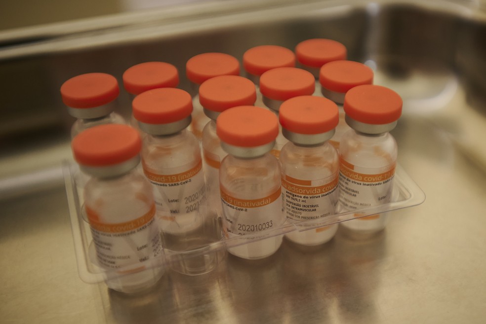 Doses da CoronaVac, vacina contra a Covid-19 produzida pela Sinovac em parceria com o Instituto Butantan. — Foto: IGOR DO VALE/ESTADÃO CONTEÚDO