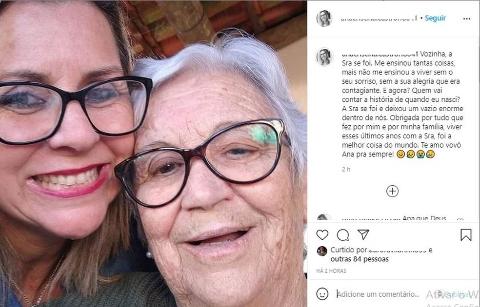 Neta lamenta a morte de Ana Maria de Melo — Foto: Reprodução/Rede social