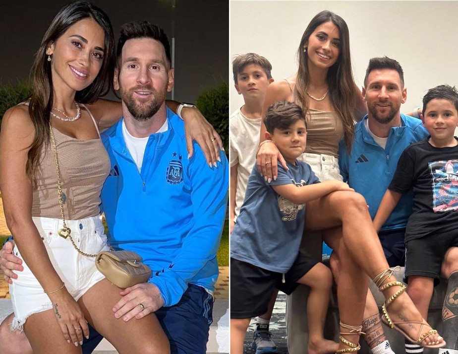 Lionel Messi com a mulher, Antonela Roccuzzo, e os filhos