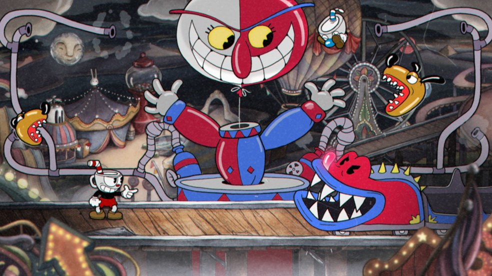 Em Cuphead, os jogadores enfrentam inimigos desafiadores ao longo da jogatina — Foto: Divulgação/MDHR Studios