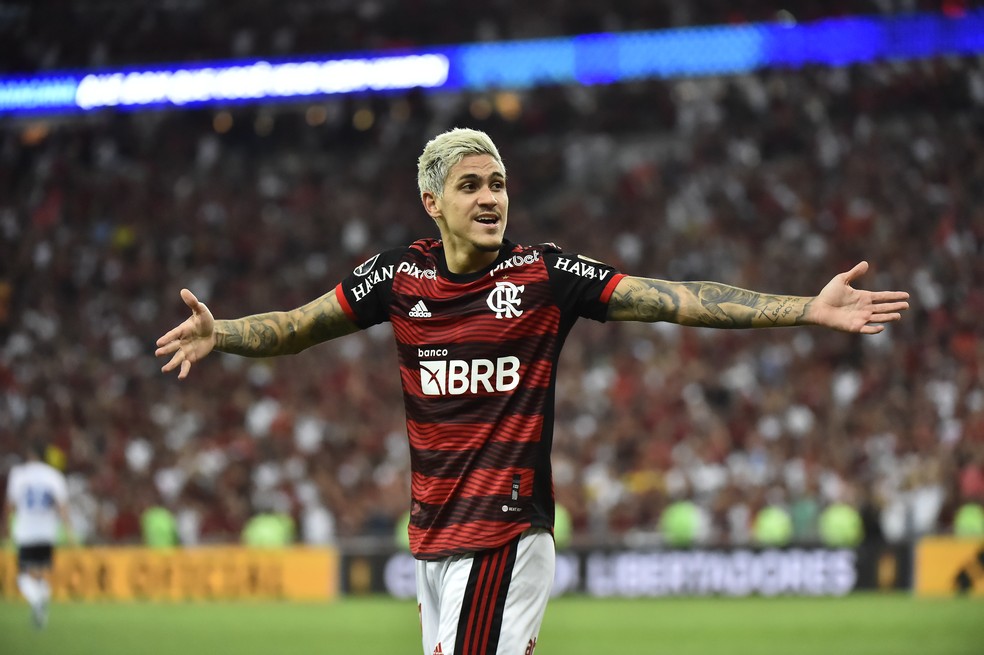 Pedro comemora gol em Flamengo x Vélez no Maracanã — Foto: André Durão / ge
