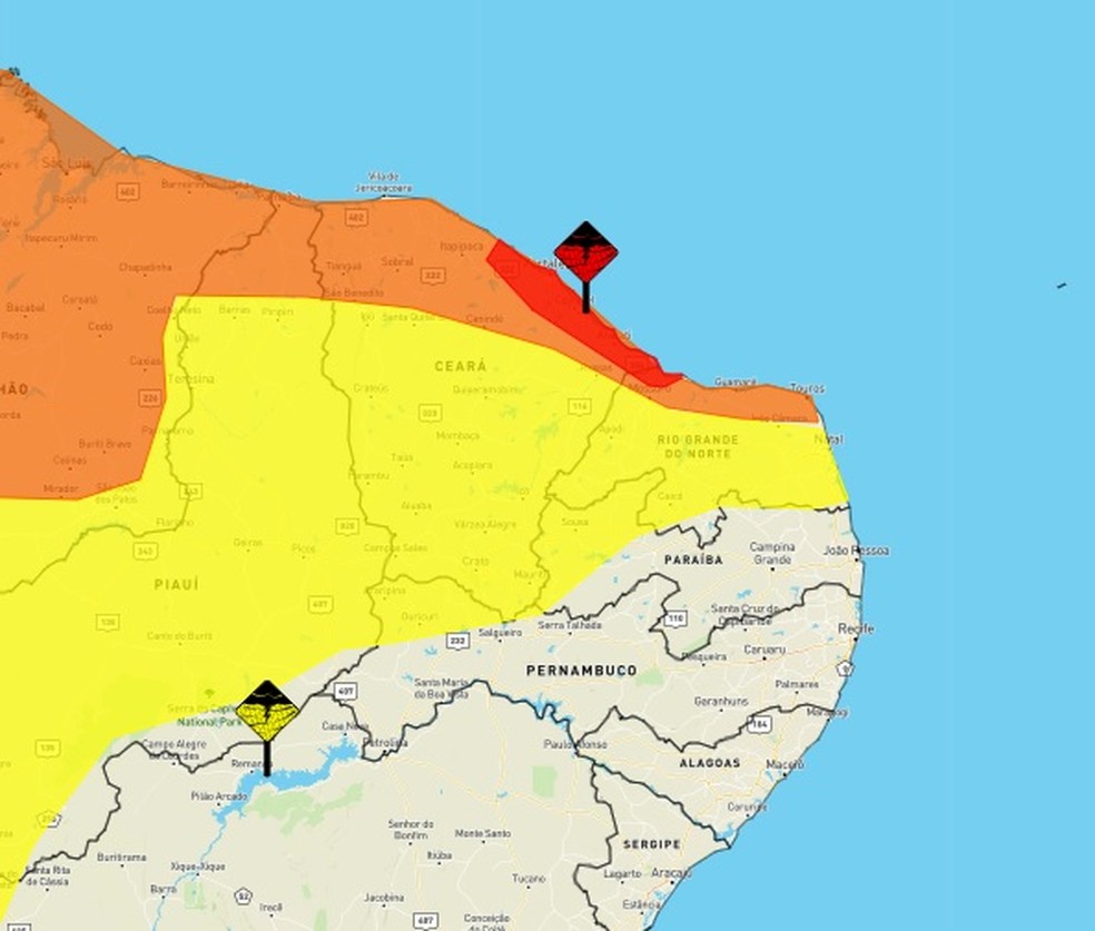 Alertas são para quase todas as cidades do RN — Foto: Divulgação/Inmet