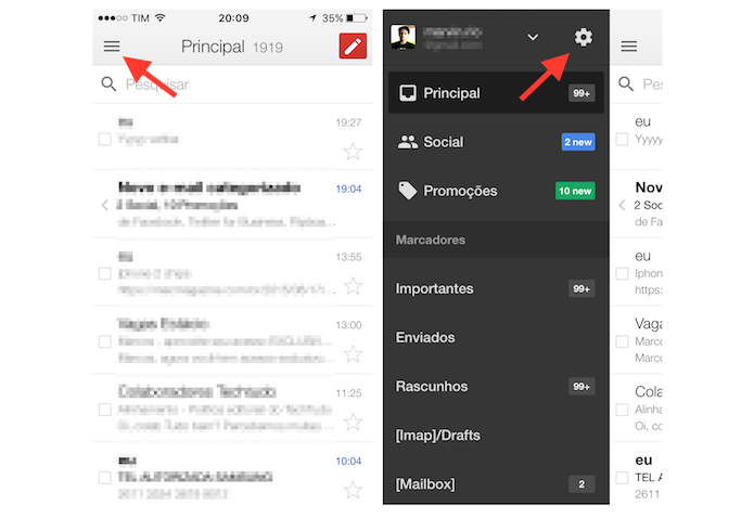 Acessando as configurações do Gmail para iPhone (Foto: Reprodução/Marvin Costa)