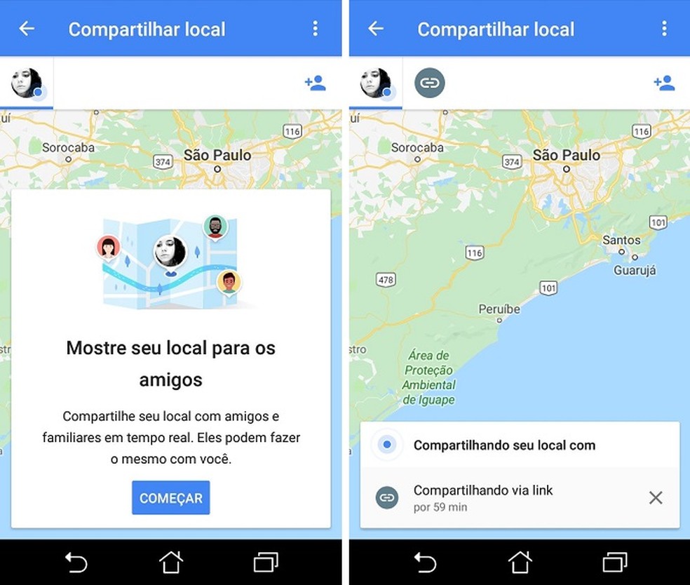 Recurso do Google Maps que permite compartilhar localização com outro usuário pode ser útil para viagens em grupo — Foto: Reprodução/Maria Dias