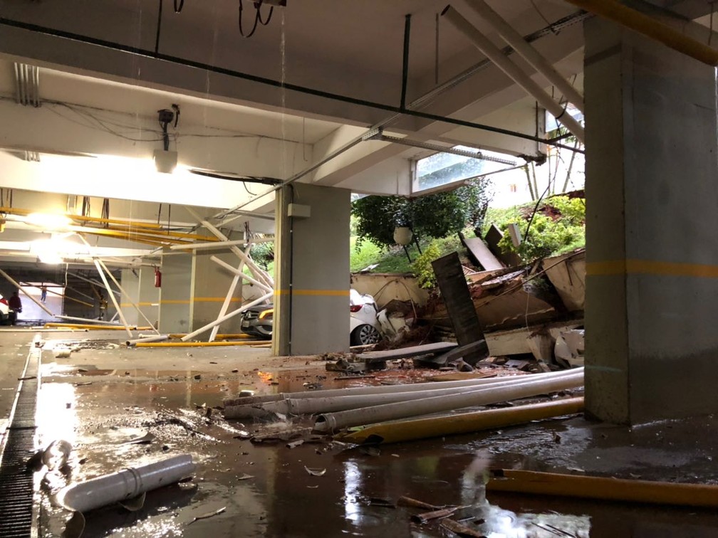 Interior da garagem de prédio residencial de Brasília onde ocorreu o desabamento (Foto: Arquivo pessoal)