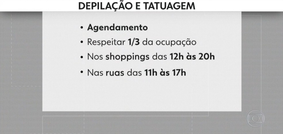 Regras para a reabertura dos salões com serviços de depilação e tatuagem no Rio — Foto: Reprodução/TV Globo