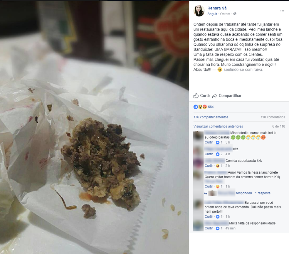 Cliente fez postagem no Facebook sobre fato ocorrido em restaurante no interior do Acre (Foto: Reprodução/Facebook)