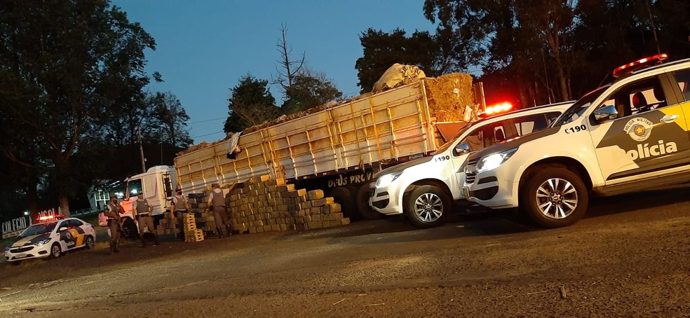 Grande quantidade de droga foi apreendida nesta segunda-feira (3) — Foto: Polícia Rodoviária