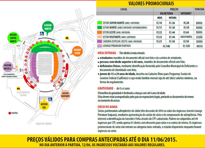 Bahia x Ceará: mapa de assentos Arena Fonte Nova (Foto: Reprodução)