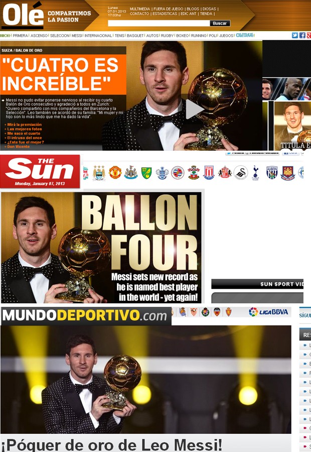 Jornal espanhol crava Messi como vencedor da Bola de Ouro