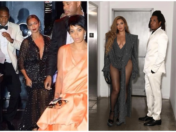 Beyoncé e Jay-Z com Solange Knowles em 2014 e juntos em 2022 (Foto: Reprodução/Instagram)