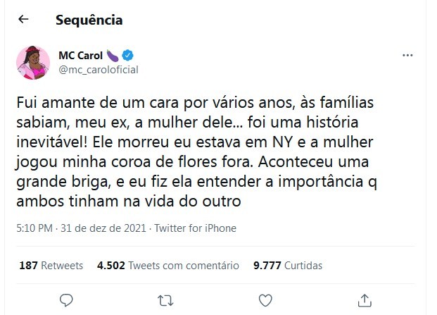Post de MC Carol (Foto: Reprodução/Twitter)