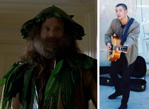O ator Robin Williams em 'Jumanji' (1995) e o cantor Nick Jonas (Foto: Reprodução/Instagram)