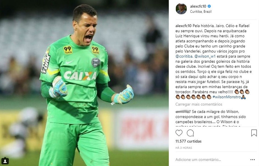 Alex parabeniza atuação de Wilson pelo Coritiba, que ...