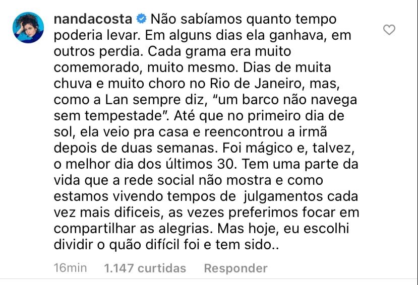 Publicação de Nanda Costa (Foto: Reprodução/Instagram)