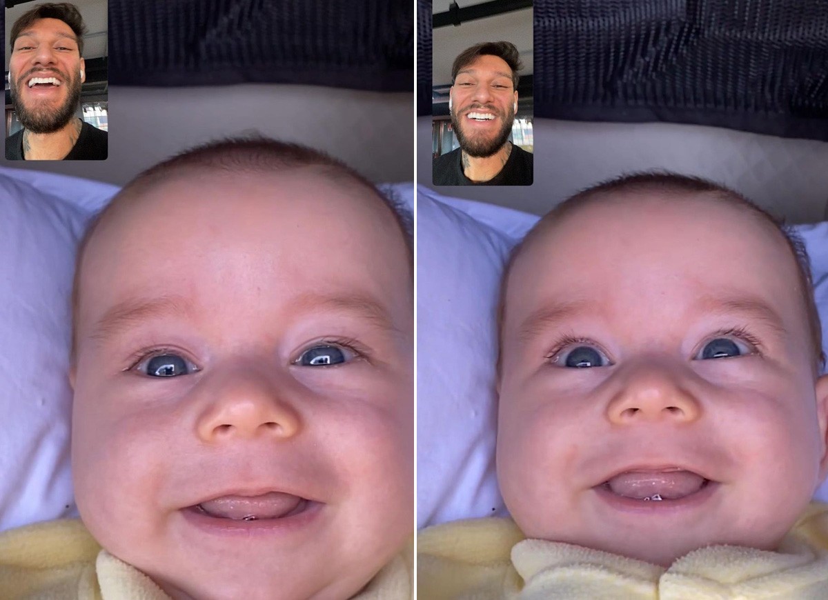 Lucas Lucco mostra chamada de vídeo com o filho de quase três meses (Foto: Reprodução/Instagram e Arquivo pessoal)
