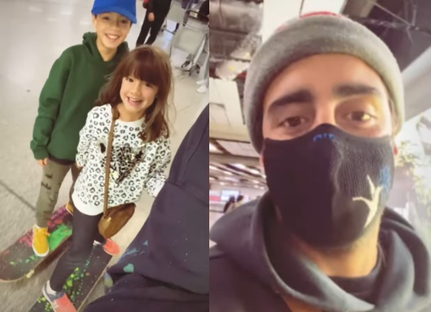Filhos de Pedro Scooby andam de skate no aeroporto  (Foto: Reprodução / Instagram )