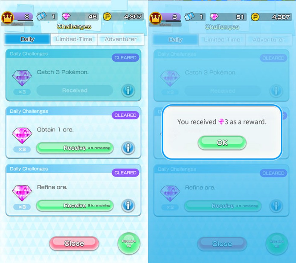 Não esqueça de pegar as recompensas diárias em Pokémon Rumble Rush — Foto: Reprodução/Tais Carvalho