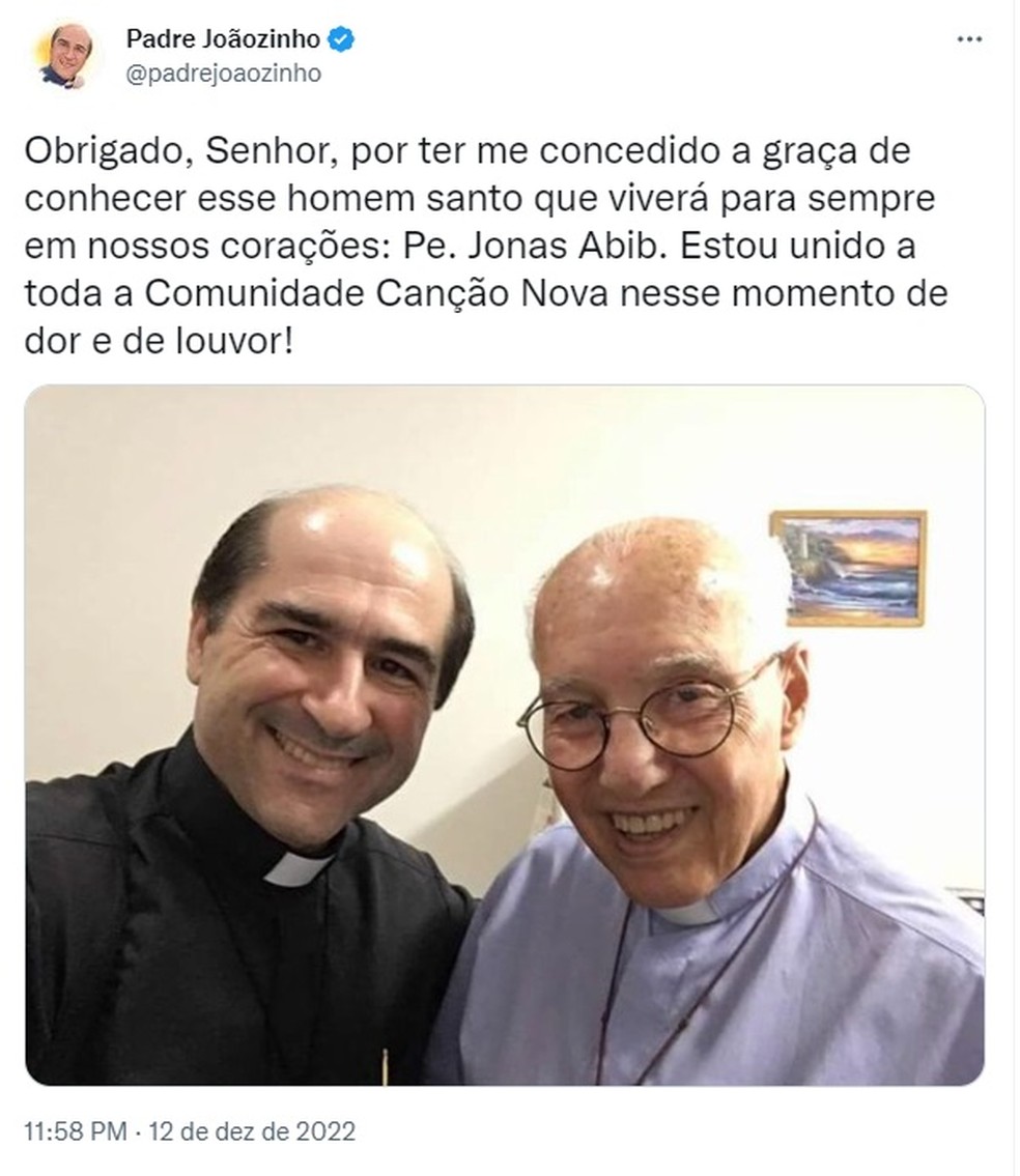 Padre Joãozinho lamenta perda de Jonas Abib — Foto: Reprodução
