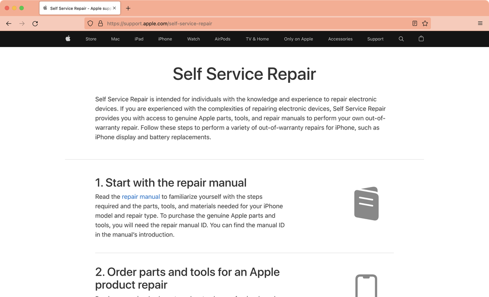 Página do Self Service Repair — Foto: Reprodução