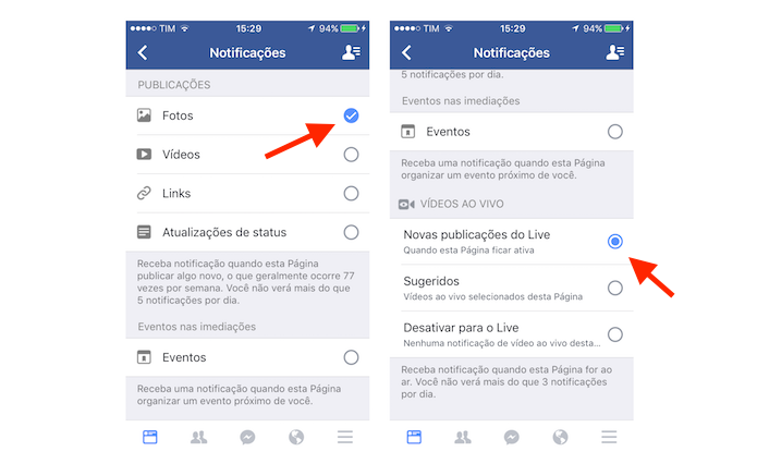 Gerenciamento das notificações de uma página curtida no aplicativo do Facebook para iPhone (Foto: Reprodução/Marvin Costa)