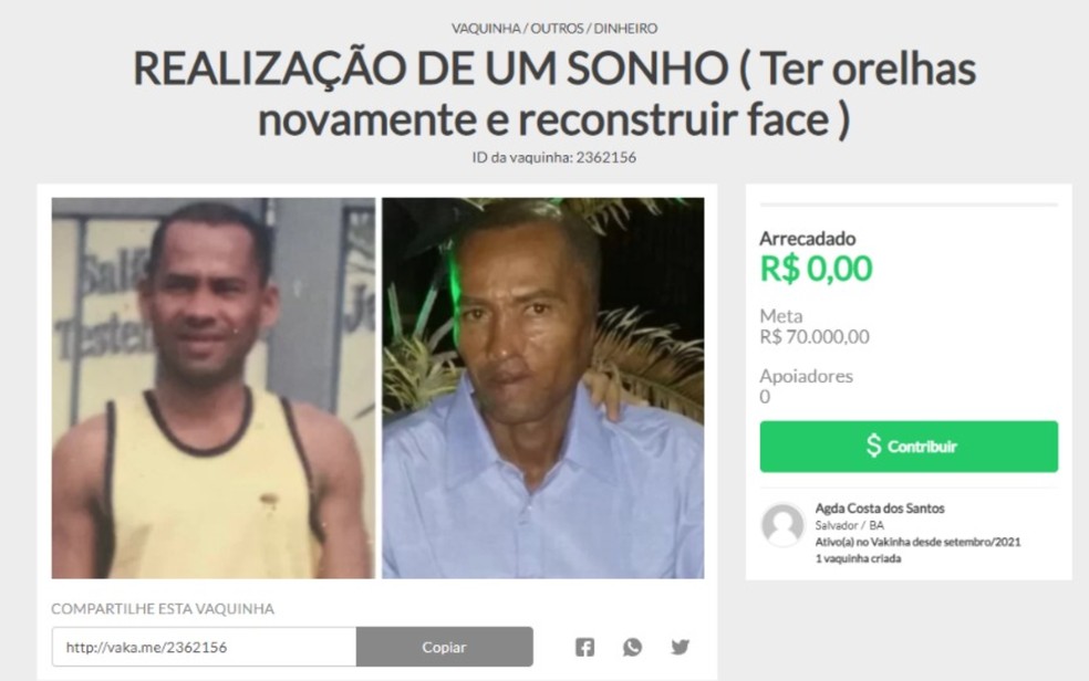 Agda criou uma campanha online para arrecadar dinheiro e realizar o sonho do pai — Foto: Reprodução
