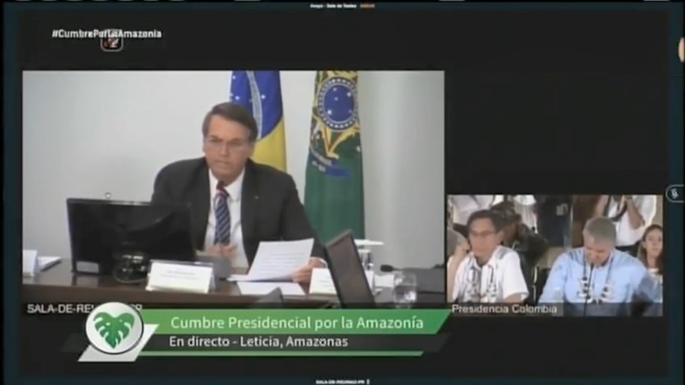 Bolsonaro participou por videoconferência da reunião entre presidente de países amazônicos — Foto: Reprodução