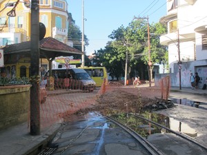 Obras do bonde em Santa Teresa (Foto: Isabela Marinho/G1)