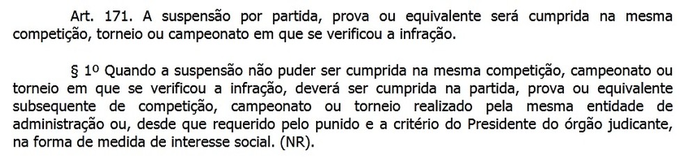 Trecho do C�digo Brasileiro de Justi�a Desportiva � Foto: Reprodu��o